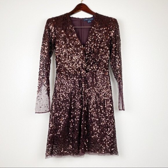 French Connection Emille Sparkle Long Sleeve Sequin Sheath Mini Dress 0/XS NWOT - Picture 3 of 9